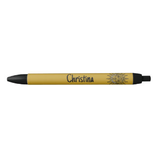 Aztec Sun Custom Name Black Ink Pen