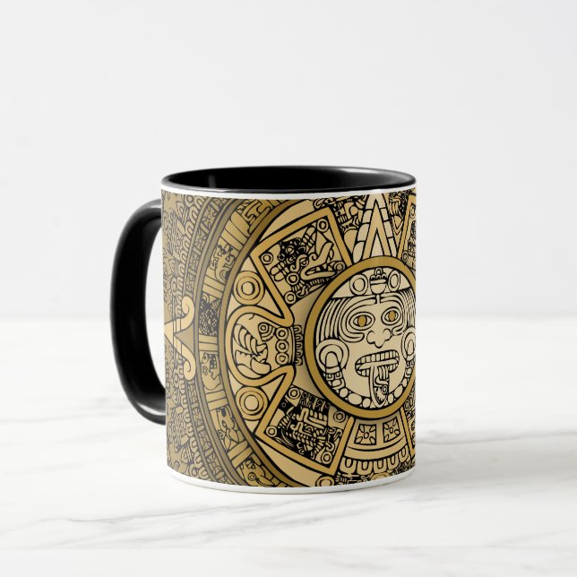 AZTEC SUN STONE CALENDAR GOLD SYMBOL MUG (Front Left)