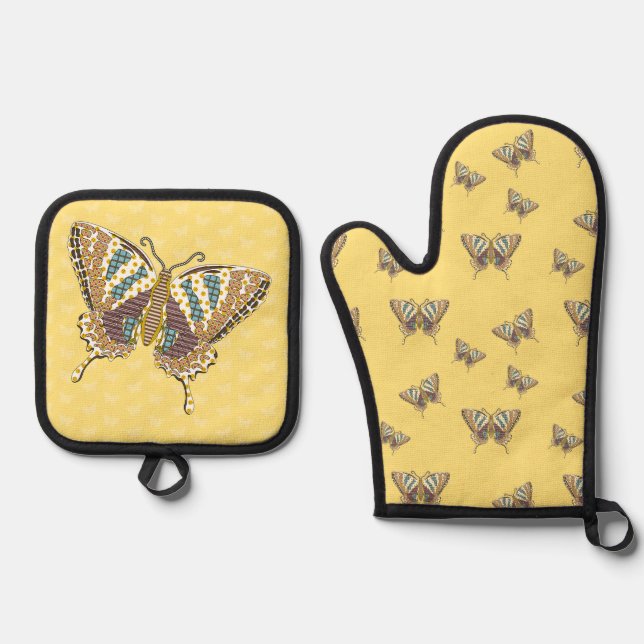 Aztec Swallowtail Oven Mitt & Pot Holder Set (Front)