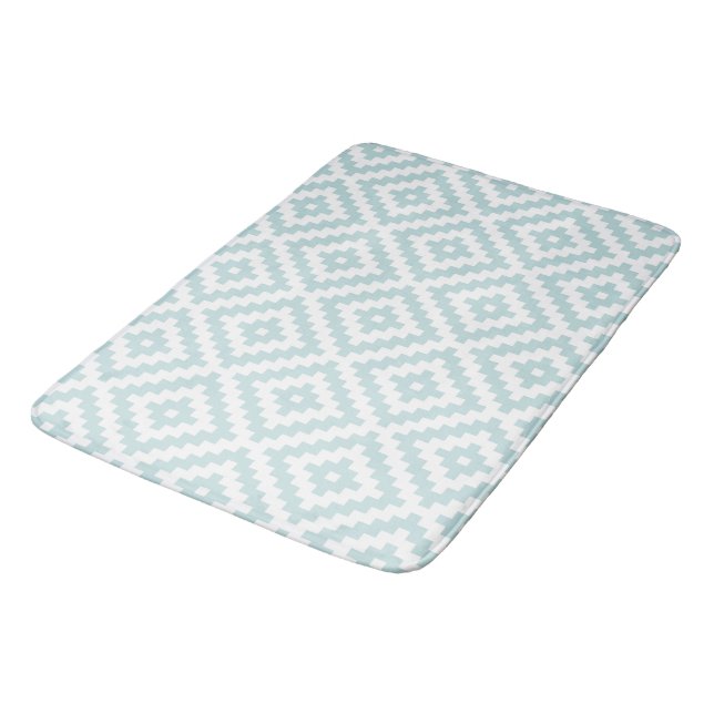 Aztec Symbol Block Ptn Duck Egg Blue & White I Bath Mat (Angled)