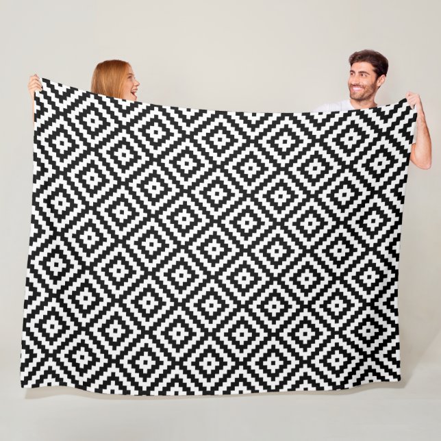 Aztec Symbol Block Rpt Ptn Black & White II Fleece Blanket (In Situ)