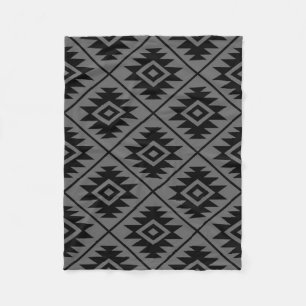 Aztec Symbol Stylised Big Ptn Black on Grey Fleece Blanket