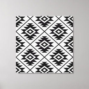 Aztec Symbol Stylised Big Ptn Black on White Canvas Print