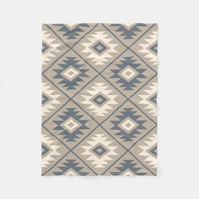 Aztec Symbol Stylised Big Ptn Blue Cream Sand Fleece Blanket (Front)