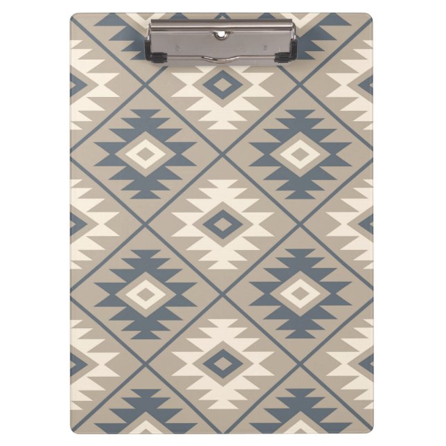 Aztec Symbol Stylised Pattern Blue Cream Sand Clipboard (Front)