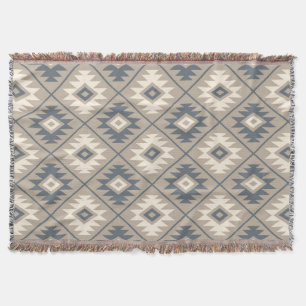 Aztec Symbol Stylized Pattern Blue Cream Sand Throw Blanket