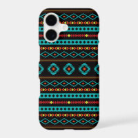 Aztec Teal Reds Yellow Black Mixed Motifs Pattern