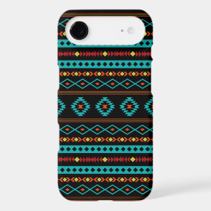 Aztec Teal Reds Yellow Black Mixed Motifs Pattern