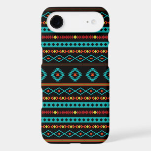 Aztec Teal Reds Yellow Black Mixed Motifs Pattern