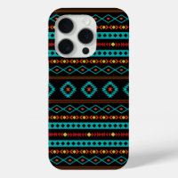 Aztec Teal Reds Yellow Black Mixed Motifs Pattern