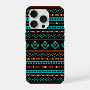 Aztec Teal Reds Yellow Black Mixed Motifs Pattern iPhone 15 Pro Case