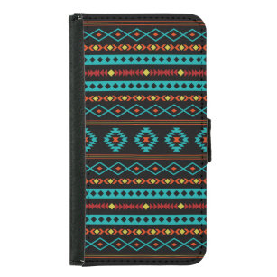 Aztec Teal Reds Yellow Black Mixed Motifs Pattern Samsung Galaxy S5 Wallet Case