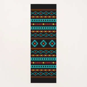 Aztec Teal Reds Yellow Black Mixed Motifs Pattern Yoga Mat