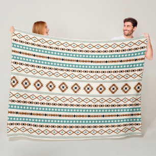 Aztec Teal Ter Blk Crm Mixed Motifs (H) Pattern Fleece Blanket