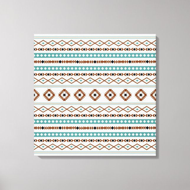 Aztec Teal Terracotta Black Cream Mixed Pattern Canvas Print (Front)