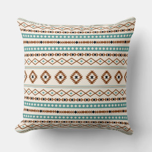 Aztec Teal Terracotta Black Cream Mixed Pattern Cushion