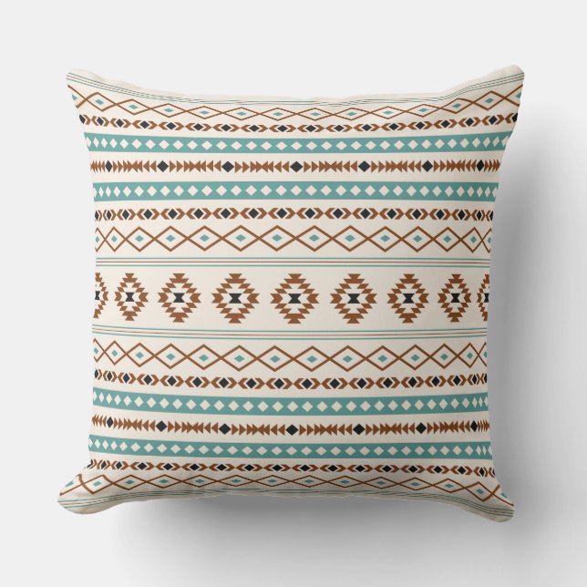 Aztec Teal Terracotta Black Cream Mixed Pattern Cushion (Front)