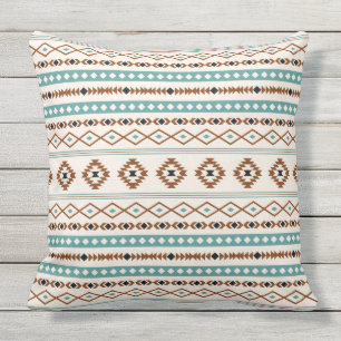Aztec Teal Terracotta Black Cream Mixed Pattern Cushion