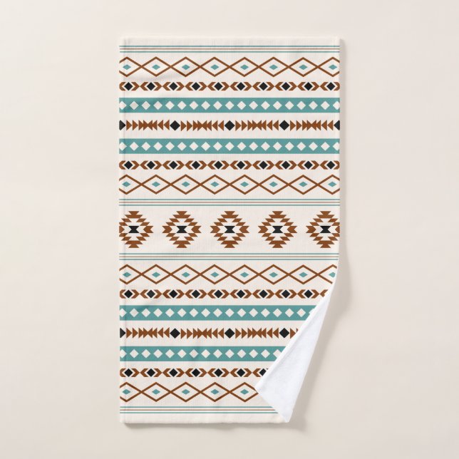 Aztec Teal Terracotta Black Cream Mixed Pattern Hand Towel (Hand Towel)