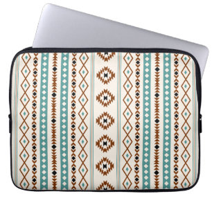 Aztec Teal Terracotta Black Cream Mixed (V)Pattern Laptop Sleeve