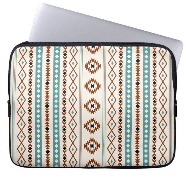 Aztec Teal Terracotta Black Cream Mixed (V)Pattern Laptop Sleeve (Front)