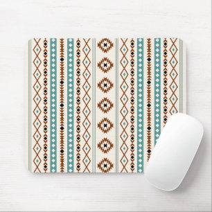 Aztec Teal Terracotta Blk Cr Mix Motif (V) Pattern Mouse Pad