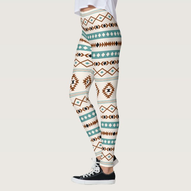 Aztec Teal Terracotta Blk Crm Mixed Motifs Pattern Leggings (Left)