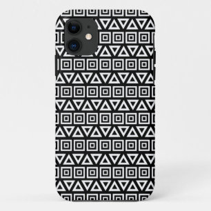 Aztec Triangles+Squares Pattern White on Black Case-Mate iPhone Case