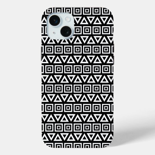 Aztec Triangles+Squares Pattern White on Black Case-Mate iPhone Case (Back)