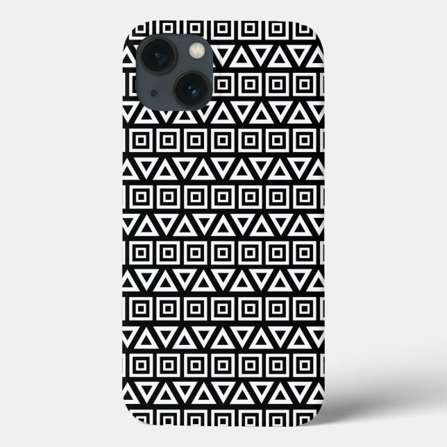 Aztec Triangles+Squares Pattern White on Black Case-Mate iPhone Case (Back)