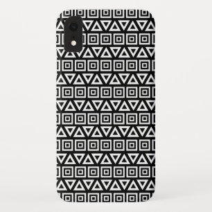 Aztec Triangles+Squares Pattern White on Black Case-Mate iPhone Case
