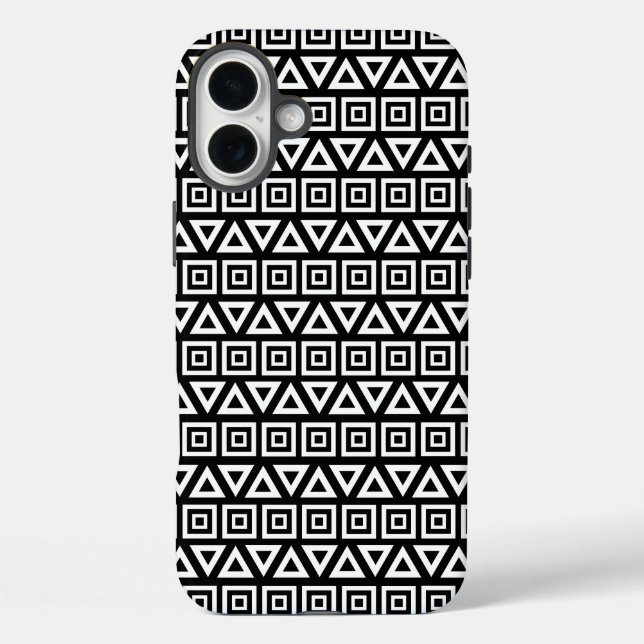 Aztec Triangles+Squares Pattern White on Black Case-Mate iPhone Case (Back)