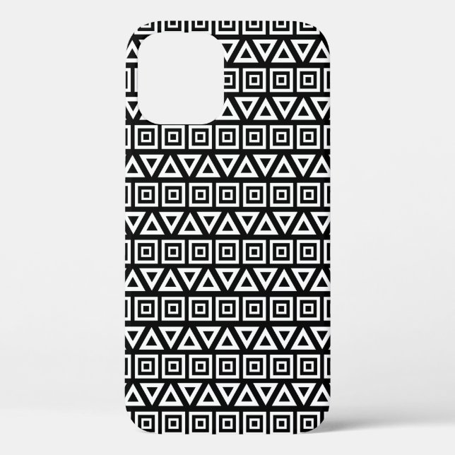 Aztec Triangles+Squares Pattern White on Black Case-Mate iPhone Case (Back)