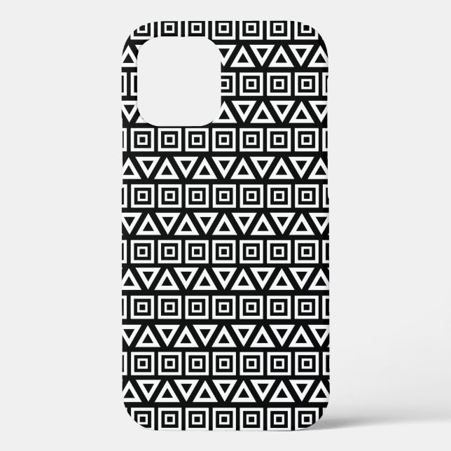 Aztec Triangles+Squares Pattern White on Black Case-Mate iPhone Case (Back)