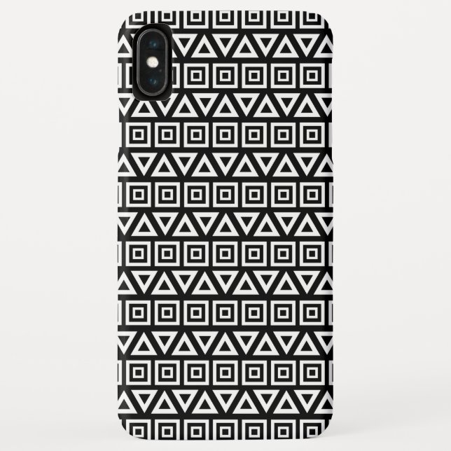 Aztec Triangles+Squares Pattern White on Black Case-Mate iPhone Case (Back)