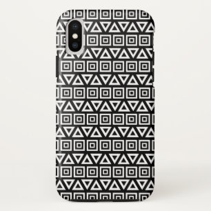 Aztec Triangles+Squares Pattern White on Black Case-Mate iPhone Case