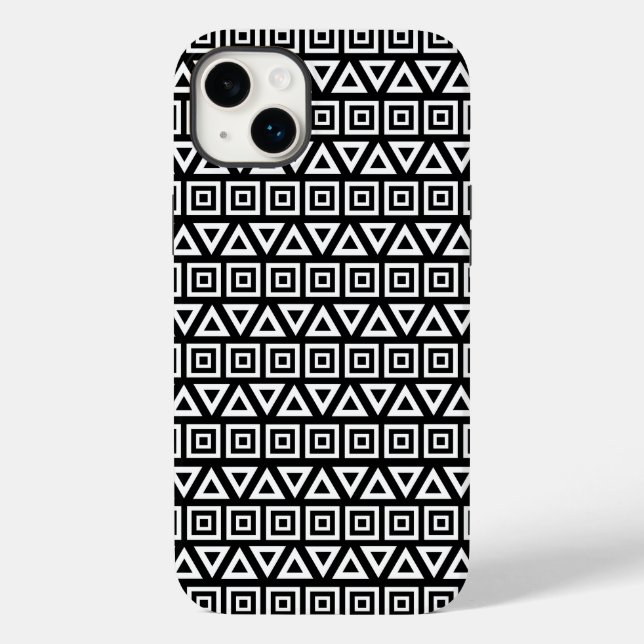 Aztec Triangles+Squares Pattern White on Black Case-Mate iPhone Case (Back)