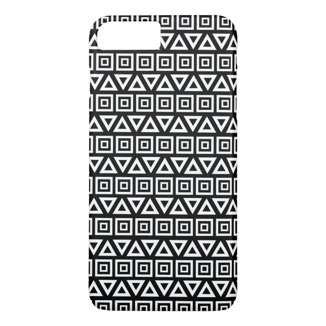 Aztec Triangles+Squares Pattern White on Black Case-Mate iPhone Case (Back)