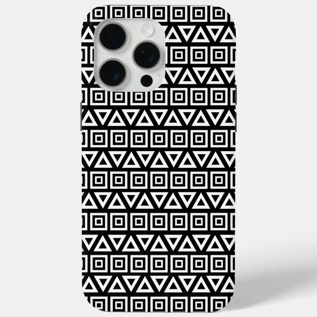 Aztec Triangles+Squares Pattern White on Black Case-Mate iPhone Case (Back)