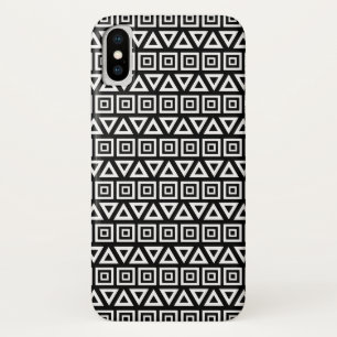Aztec Triangles+Squares Pattern White on Black Case-Mate iPhone Case