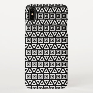 Aztec Triangles+Squares Pattern White on Black iPhone XS Max Case