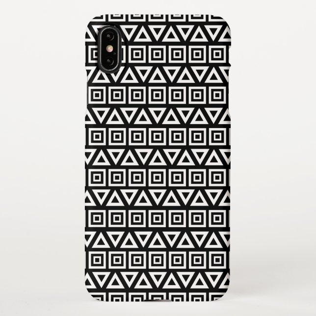 Aztec Triangles+Squares Pattern White on Black iPhone Case (Back)