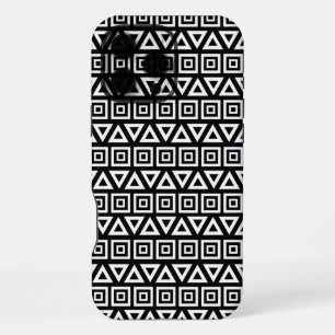 Aztec Triangles+Squares Pattern White on Black iPhone 16 Pro Max Case