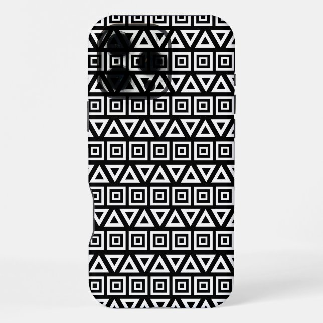 Aztec Triangles+Squares Pattern White on Black iPhone Case (Back)