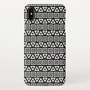 Aztec Triangles+Squares Pattern White on Black iPhone XS Max Case