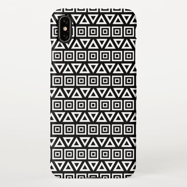 Aztec Triangles+Squares Pattern White on Black iPhone Case (Back)