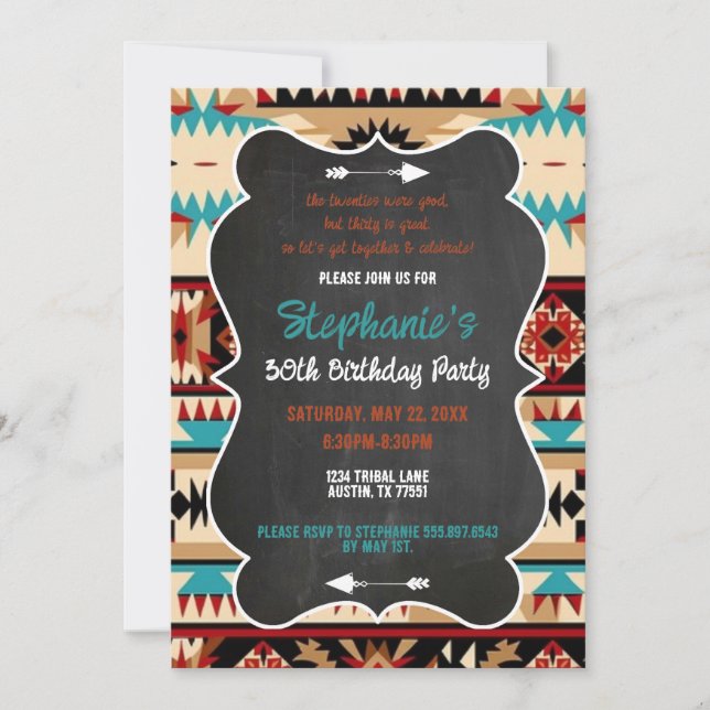 Aztec Tribal 30th Birthday Invitation (Front)