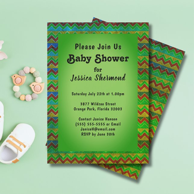 Aztec Tribal Abstract Baby Shower Chevron Green Invitation (Aztec Tribal Abstract Baby Shower Chevron Green Invitation)
