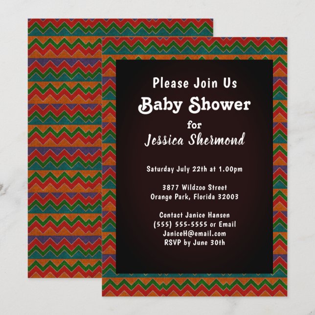 Aztec Tribal Abstract Colourful Baby Shower Chevro Invitation (Front/Back)