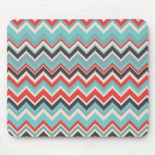 Aztec Tribal Chevron Zig Zag Pattern Red Blue Grey Mouse Pad